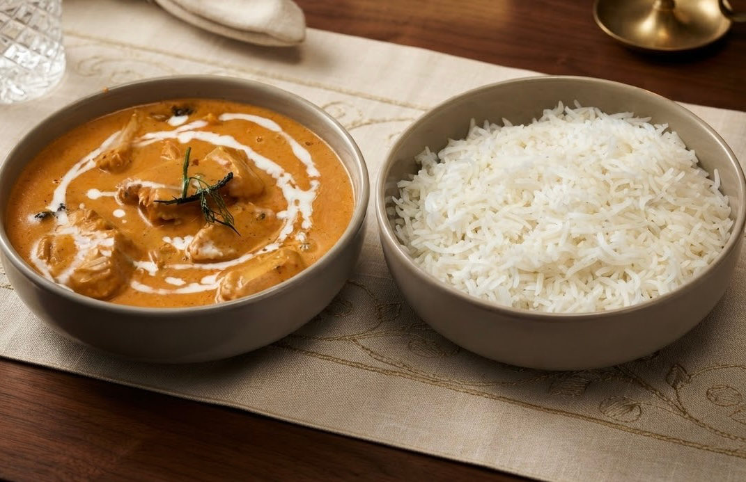 Curry served with steamed rice