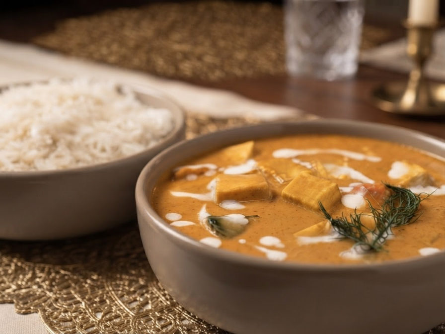 Curry served with steamed rice
