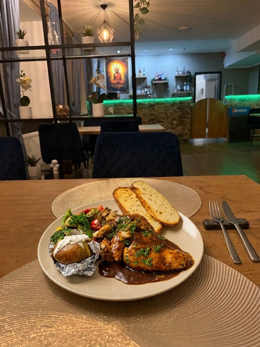 Grilled plate served in the dining room
